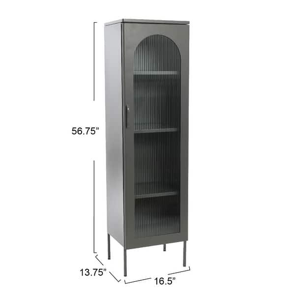 dimension image slide 3 of 6, Solstice Metal Cabinet with 3 Adjustable Storage Shelves and Arched Glass Door