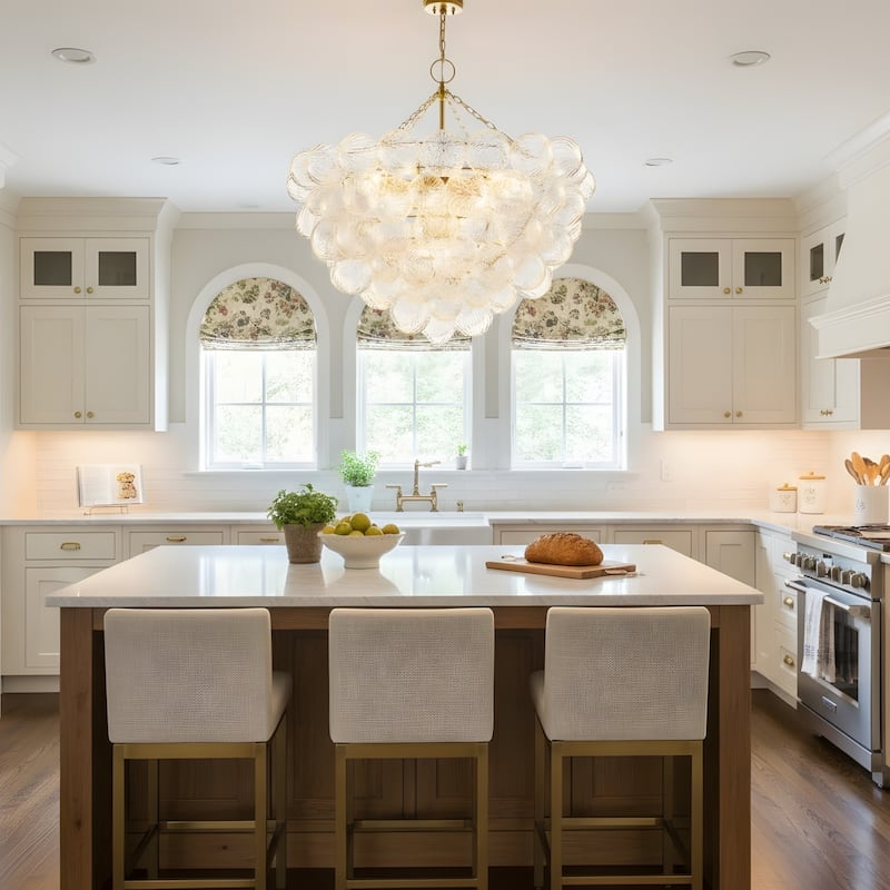 Gold Bubble Ball Chandelier, LED Pendant Light with Glass Globes