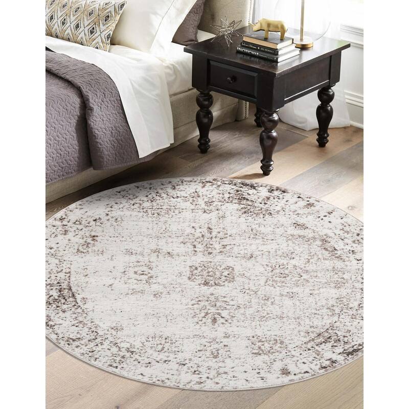 Transitional Fredo Collection Area Rug - 5' Round - Beige