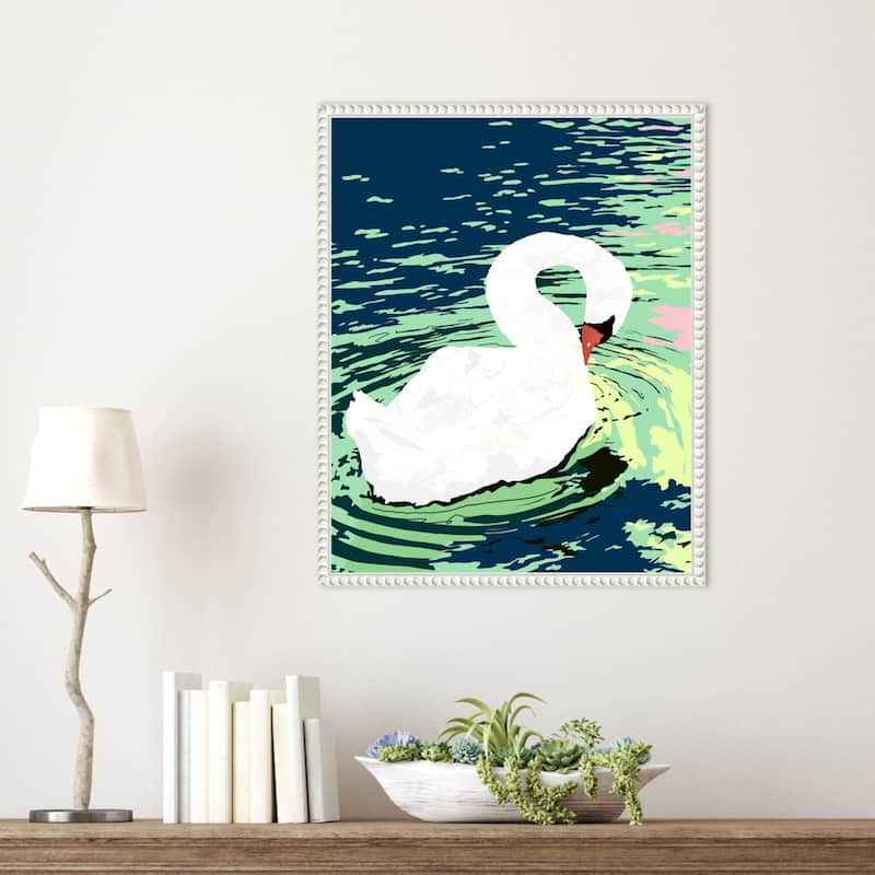 Swan Birds Painting by Uma Gokhale Framed Canvas Wall Art
