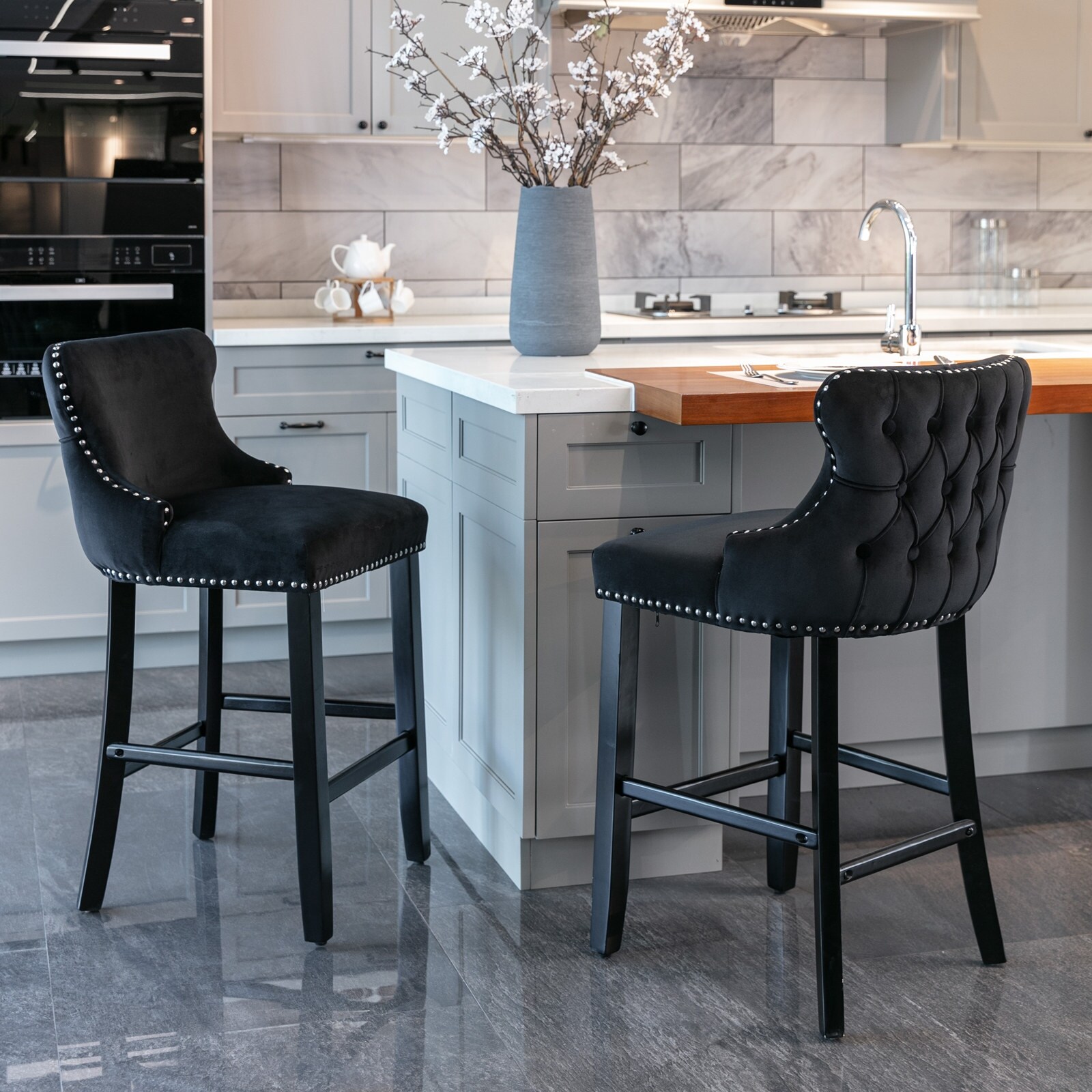 Velvet tufted bar sale stools