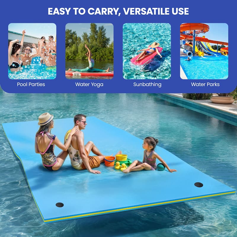 3 Layer Blue Outdoor Floating Water Pad Foam Mat 12'x6'Tear Proof Pool Water Mat XPE Floating Island - 12'x6'