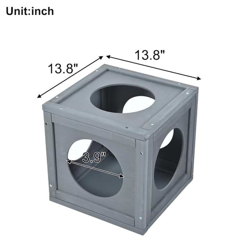 Outdoor Catio Enclosure with Double Doors, Grey Climbing Shelves & 7 Combination Wood Boxes - Weatherproof Pine Wood