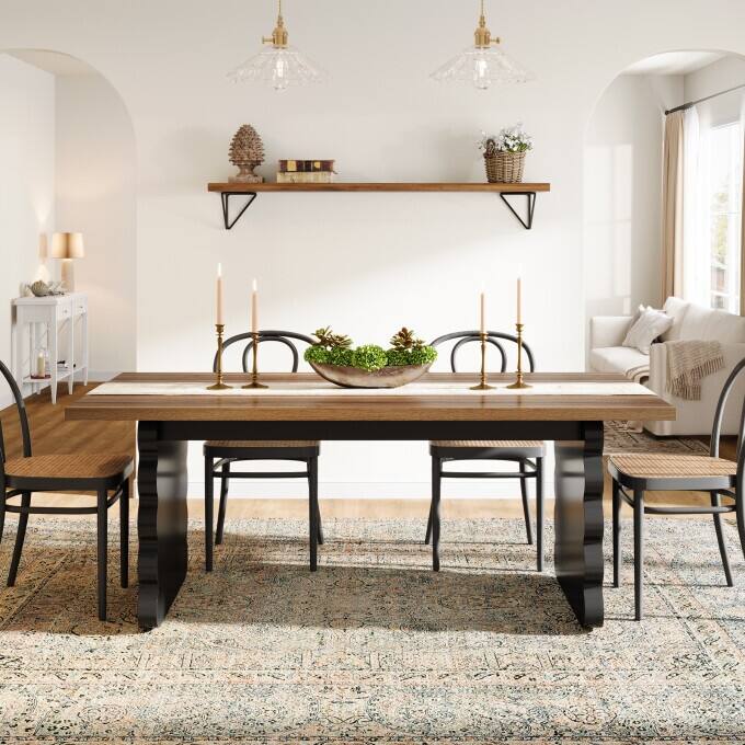 63-Inch Wooden Dining Room Table, Large Modern Kitchen Table