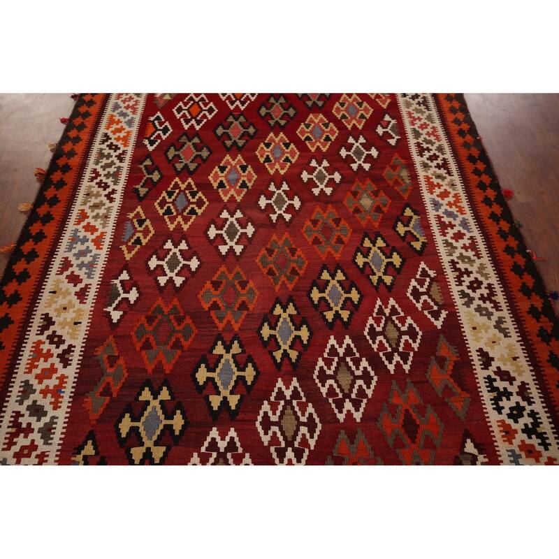 Vegetable Dye Kilim Qashqai Persian Vintage Flatweave Wool Carpet - 5'5" X 9'0"
