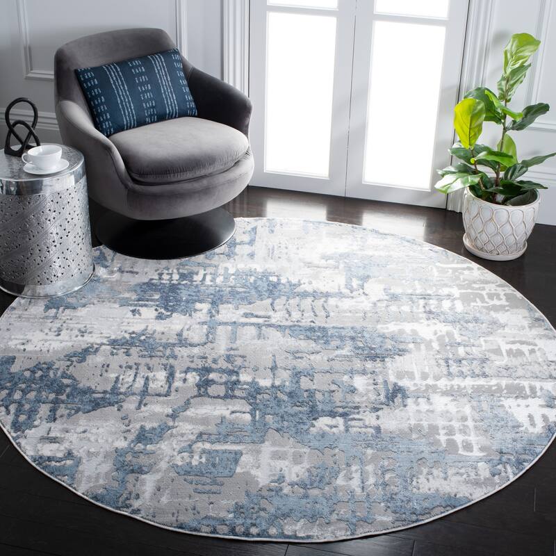 SAFAVIEH Lagoon Kerasoula Modern Abstract Rug - 6'7" Round - Grey/Blue
