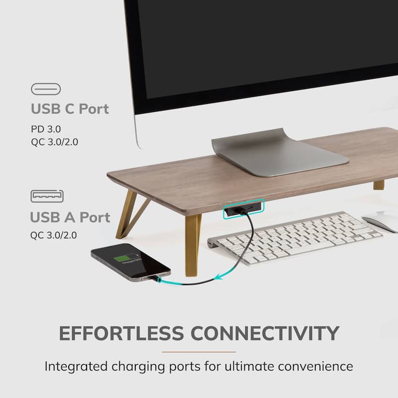 Jani Wood Monitor Stand Riser Desk - Ergonomic Design Stand, Desktop Organizer Table for Home, Office Workspace, Gaming Desk