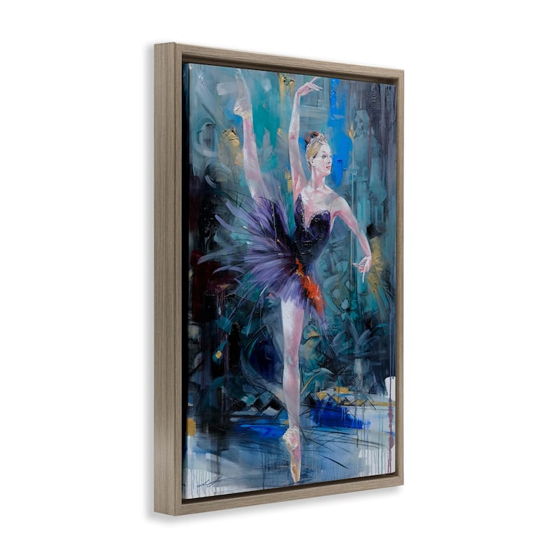 Stupell Vivid Ballet Dancer on Blue Framed Floater Canvas Wall Art Design By Lucille Lee