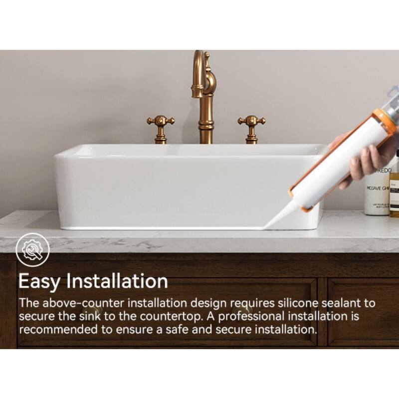 HOROW 19 inch Rectangular White Bathroom Ceramic Vessel Sink Art Basin