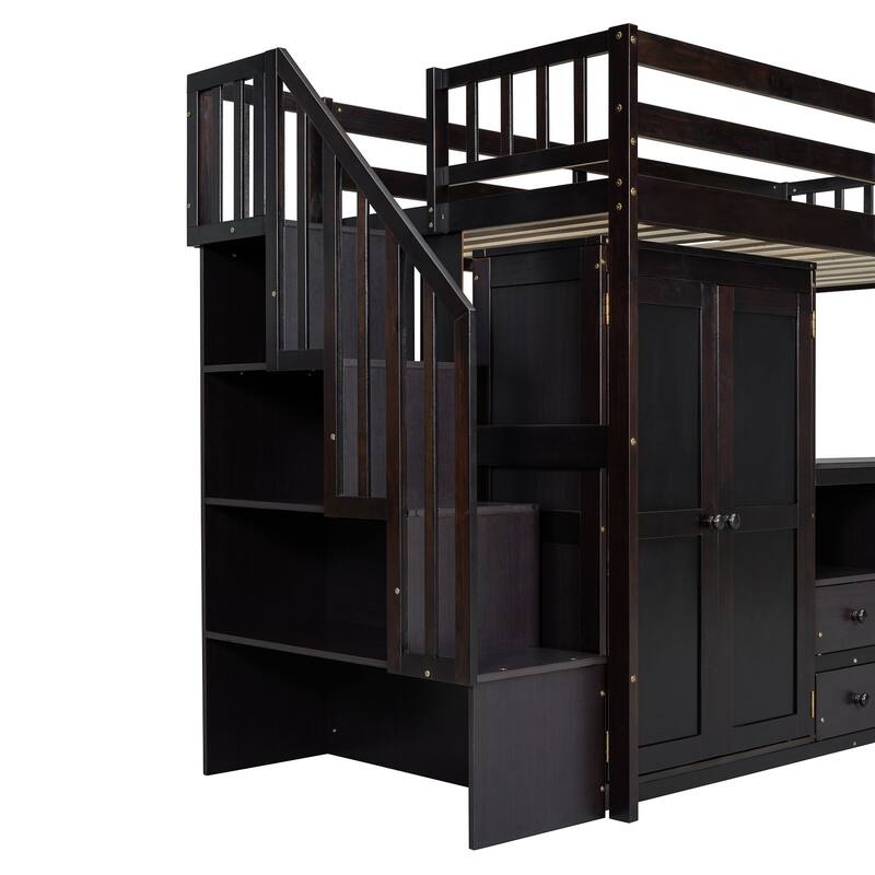 Space-Saving Twin Loft Bed with Playhouse-Inspired Design, Side Storage, Desk, and Wardrobe - Perfect for Kids & Teens