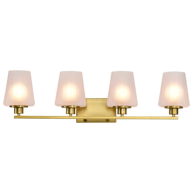 Lune 4 Light Vanity Vintage Brass Finish Etched White Glass - Vintage Brass