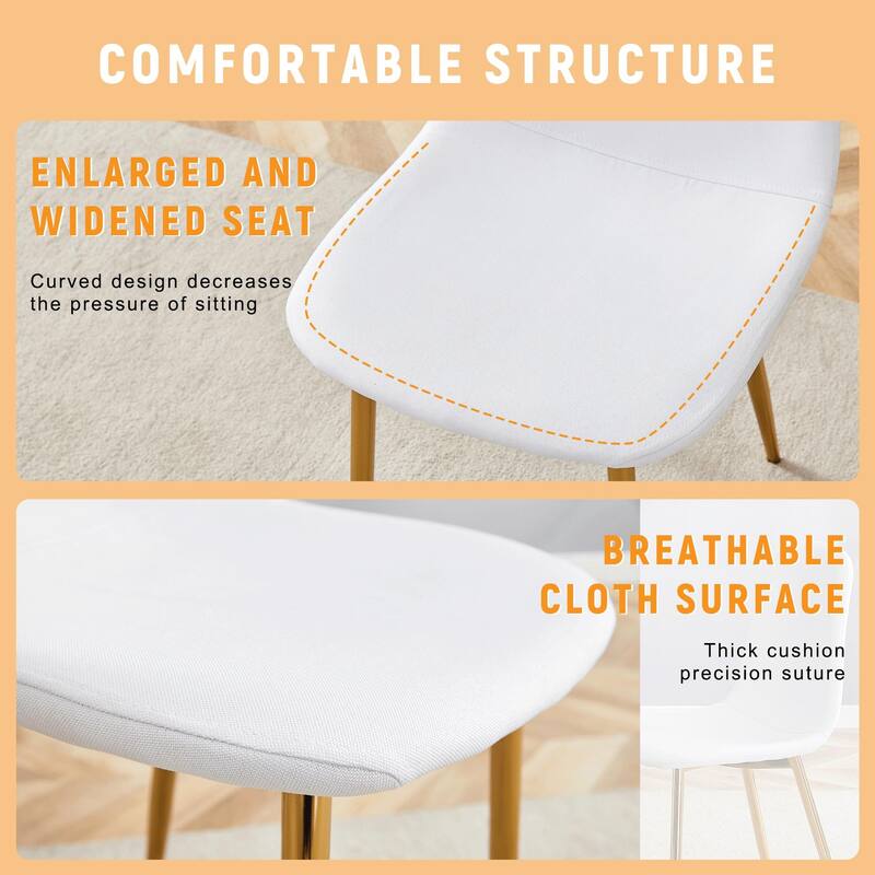 Modern Luxury Simple Dining Chair, Linen Cotton High Rebound Dining Chair with Metal Legs, for Dining Room, 4-Piece Set, White