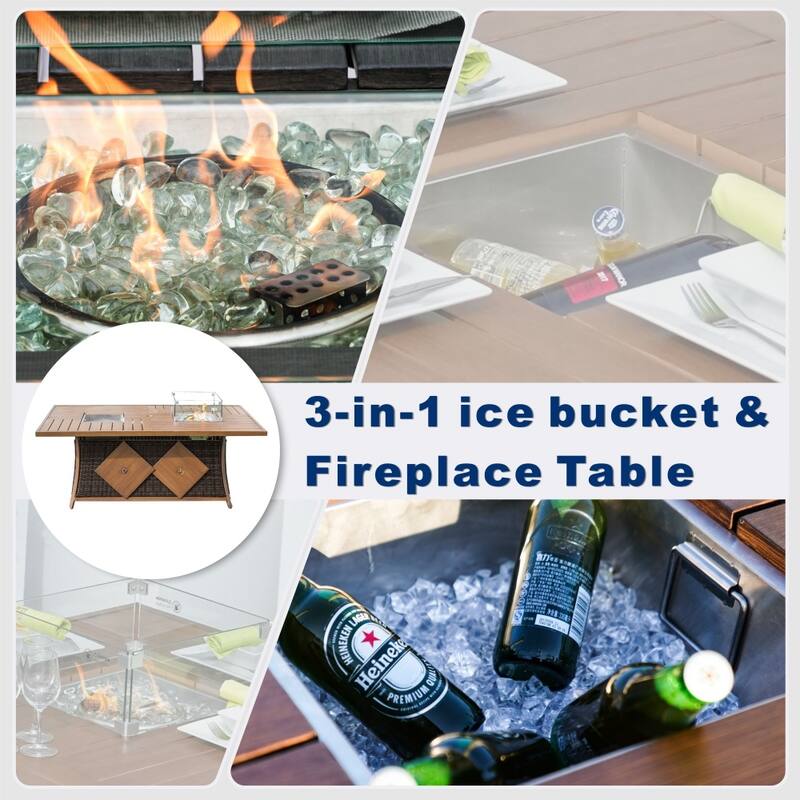 Outdoor 7-piece Furniture Set with Aluminum Fire Pit Table and Ice Bucket