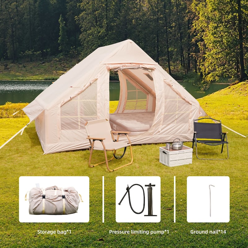 Inflatable Camping Tents with Hand Pump, Air Glamping Tents, Easy Setup Waterproof and Windproof Blow up Tent