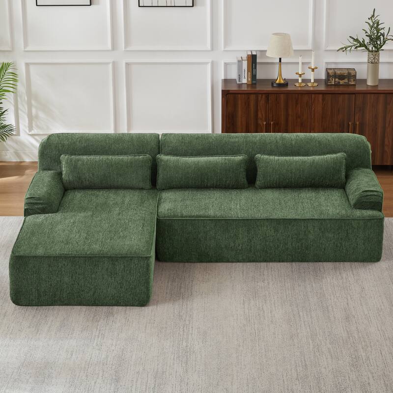 Chenille L-Shape Sectional Sofa, Minimalist Oversized Sleeper Couch, No Assembly Required