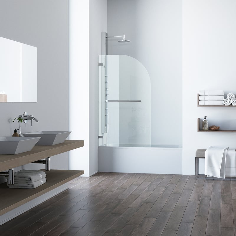 VIGO Orion 34" W x 58" H Frameless Hinged Tub Door in Chrome