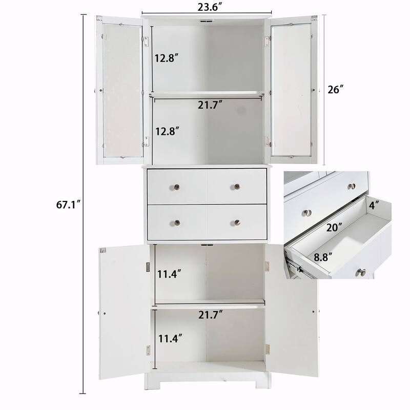 67" Tall Kitchen Pantry Cabinet with Doors, Shelves, and Drawer - Large Food Cupboard Storage