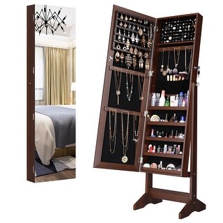 LANGRIA Jewelry Armoire Cabinet with Full-Length Frameless Mirror, Lockable Floor Standing & Wall Mounting