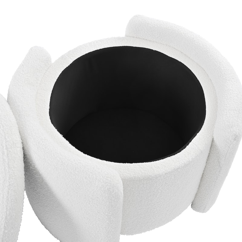 Round Ottoman teddy fleece cushioned footpads living room and bedroom footstool with storage space