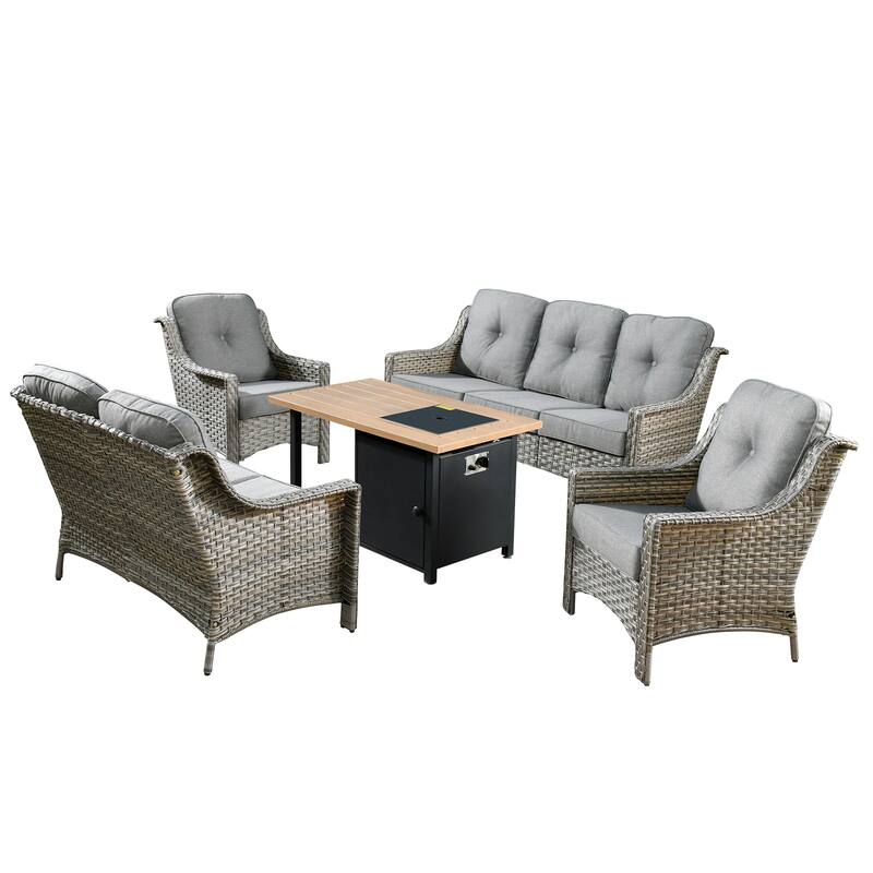 HOOOWOOO 5-piece Rattan Wicker High Back Patio Conversation Furniture Set