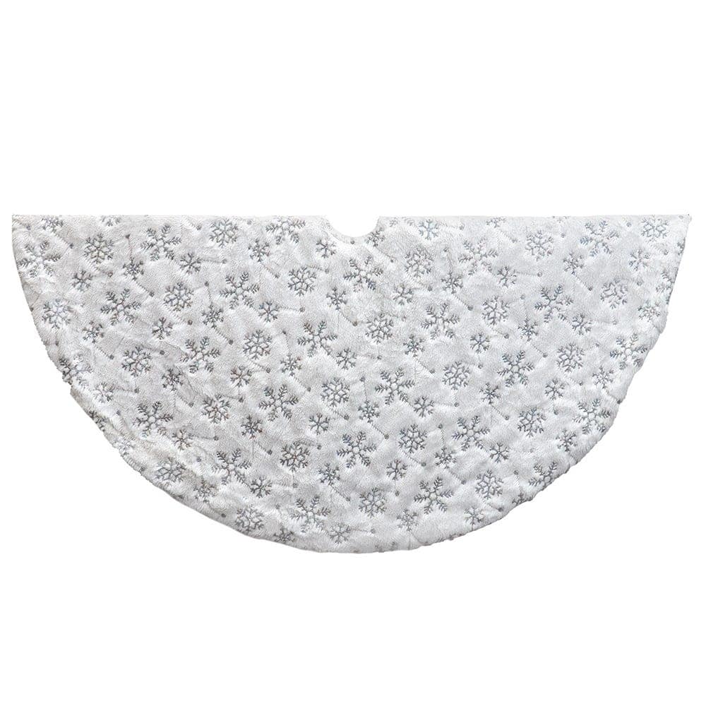 Kurt Adler 48-Inch White Tree Skirt with Snowflake Border