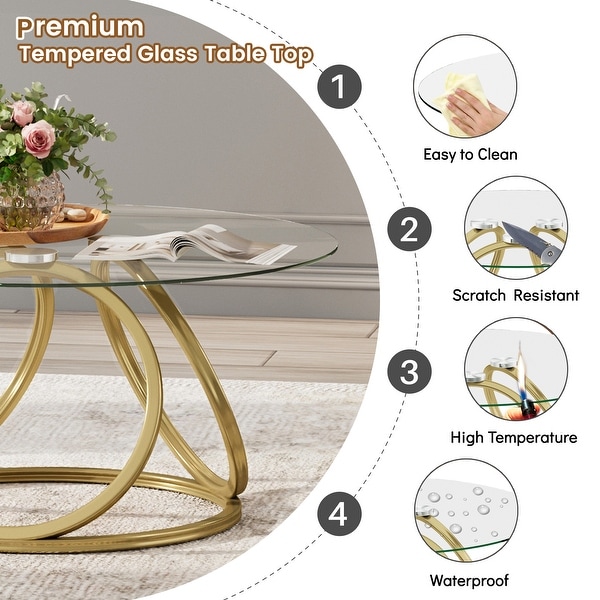 Myhozm Contemporary Glass Top Round Coffee Table - On Sale