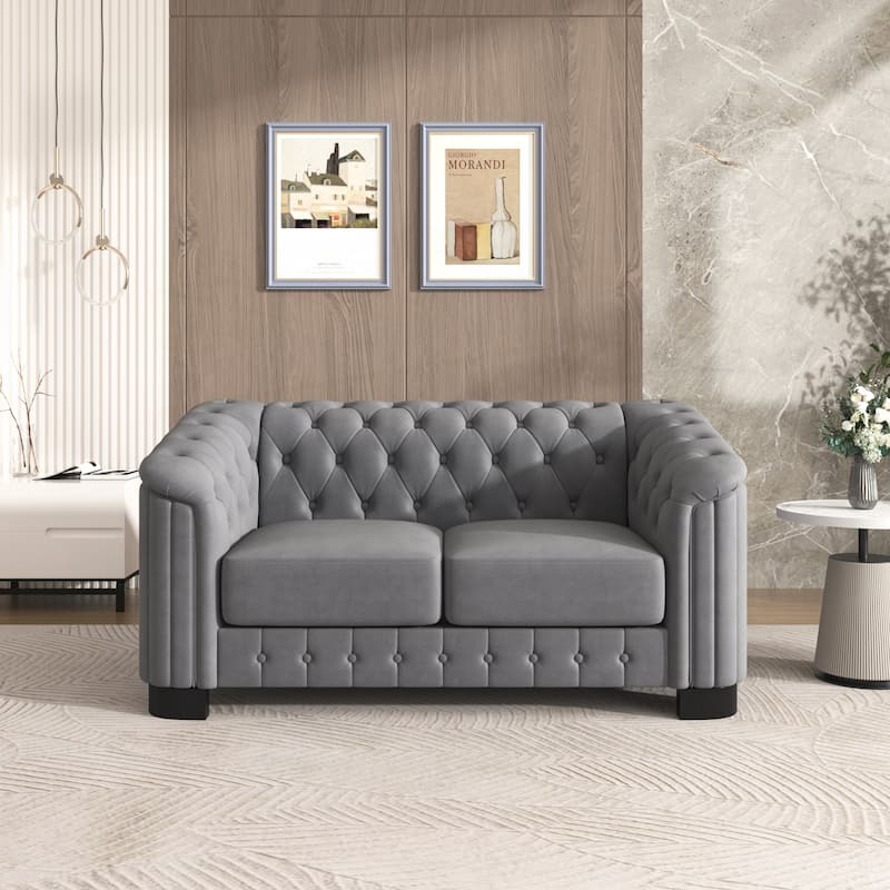 Velvet Upholstered Loveseat Sofa - Grey