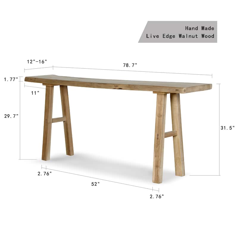 Artissance Live Edge Solid Walnut Wood Console Table, 78 Inch Wide, Natural Wood (Color & Size May Vary) - 78"W x 14"L x 31"H