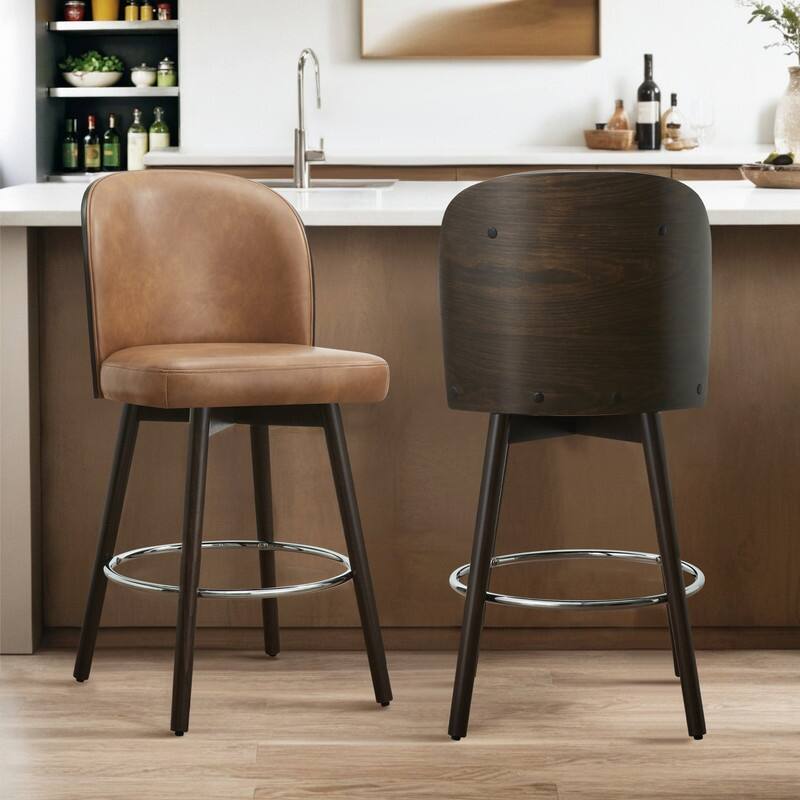 Spruce & Spring Jacob Mid Century Modern Swivel Counter Stools Bentwood Back - Camel