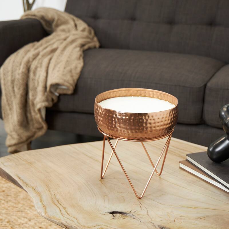 Copper Metal Vanilla Marshmallow Scented Tall Hammered Wick Candle with White Wax - Copper - 9"W, 10"H