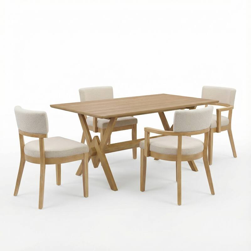 Christopher Knight Home - Modern 5-Piece Dining Set with Rectangular V-Base Dining Table & Hand-Woven Upholstered Dining Chairs