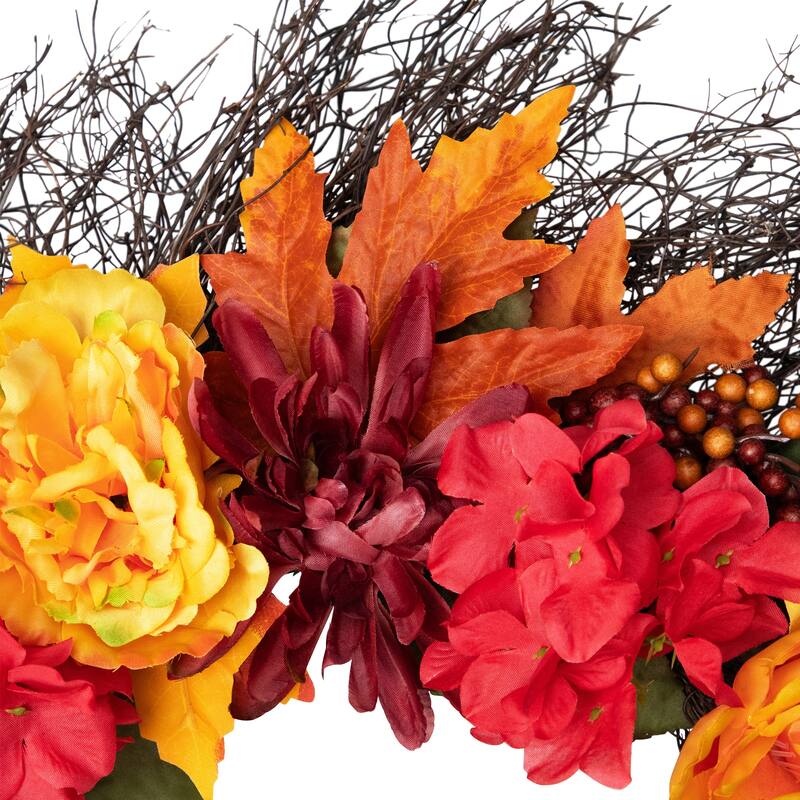 Peony and Mum Artificial Fall Harvest Wreath - 24"