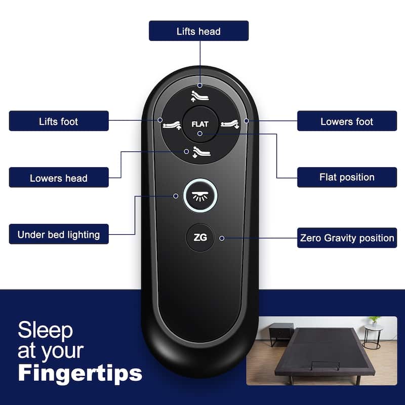 Adjustable Bed Frame for Storage Beds, Zero G, USB Charging Station, Wireless Remote Head and Foot Incline