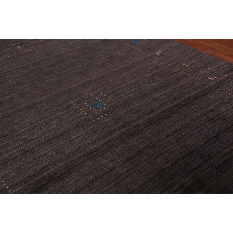 Dark Brown Gabbeh Oriental Area Rug Hand-Knotted Wool Carpet - 7'11" x 9'10"