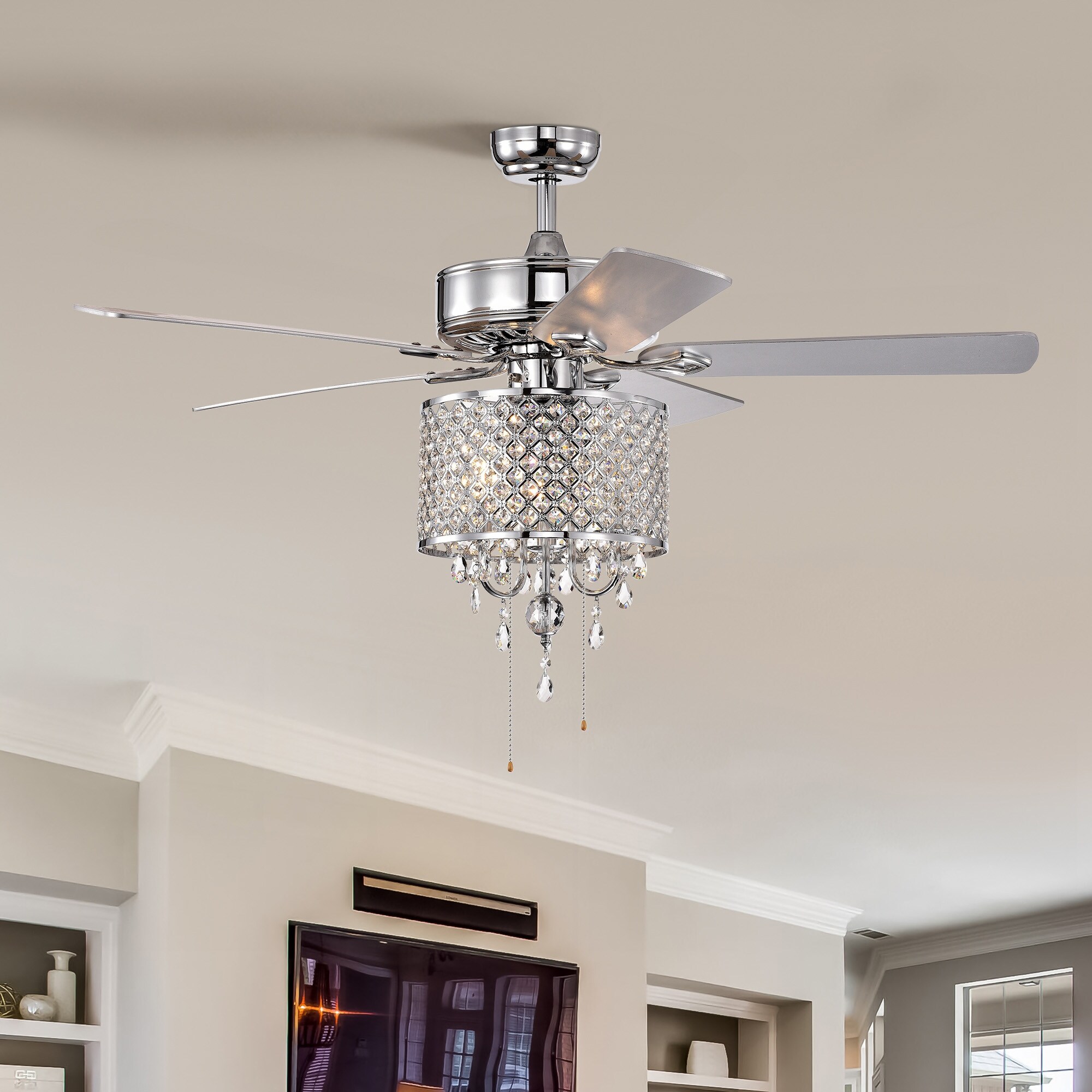 52 in. Smart Indoor Crystal Ceiling Fan with Integrated LED with Remote  Control (Bulb Not Included)