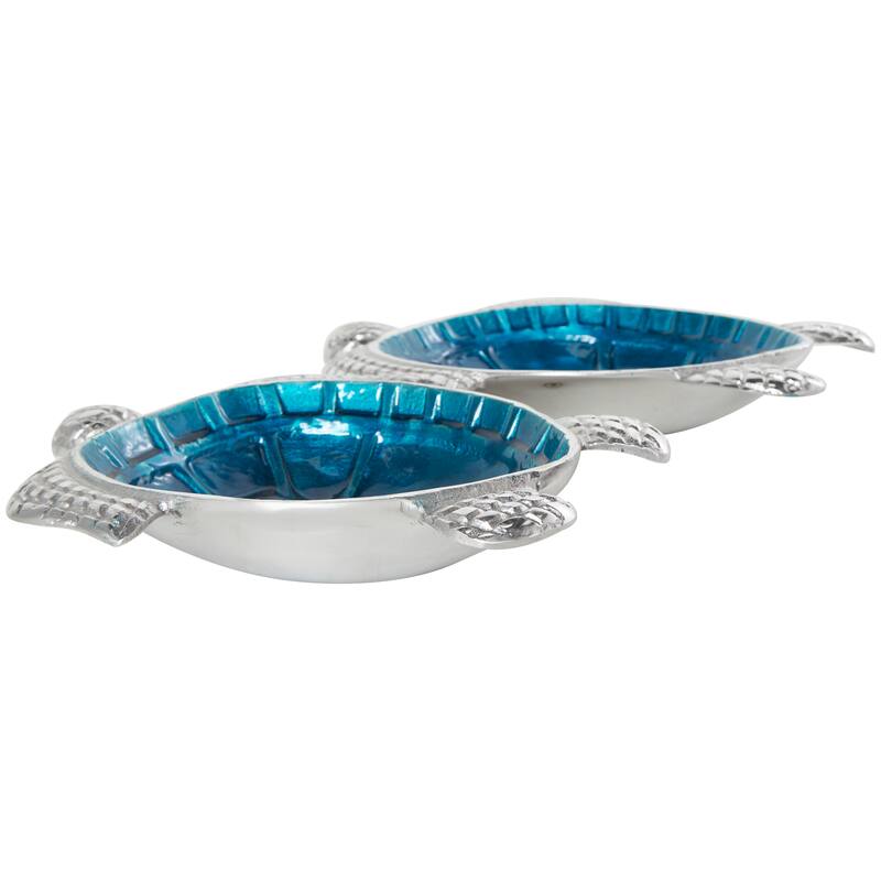 Aluminum Metal Enameled Turtle Decorative Bowl with Silver Metal Exterior (Set of 2)