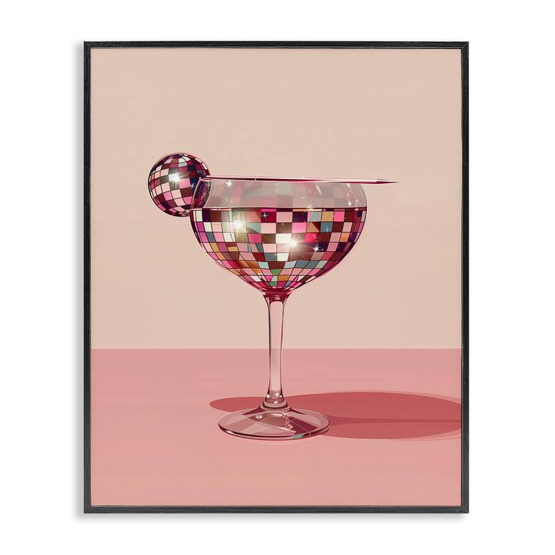 Stupell Rosy Hued Disco Drink Framed Giclee Art Design By Arlington Prints - 24 x 30 - Black