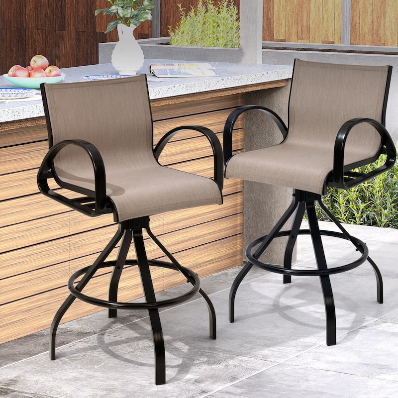 Pellebant Patio Swivel Aluminum Bar Stools with Sunbrella Textilene - 22.83 in W x 18.11 in D x 42.13 in H - AUGUSTINEASHE-Setof2