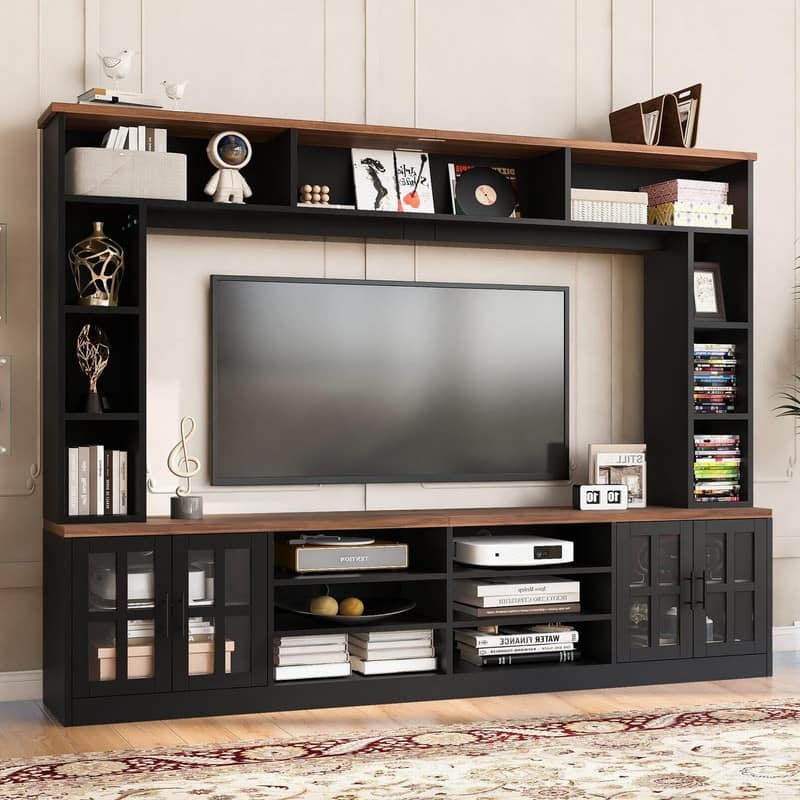 95.5"W Modern Wall Unit Entertainment Center with Bookshelves and Media Storage for TVs up to 80"