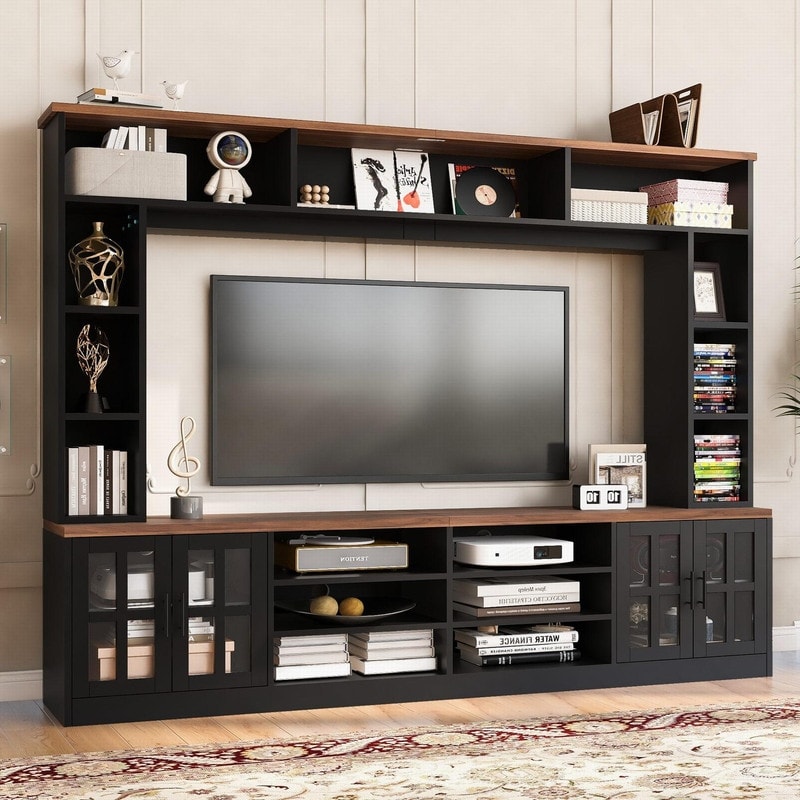 95.5"W Modern Wall Unit Entertainment Center with Bookshelves and Media Storage for TVs up to 80"