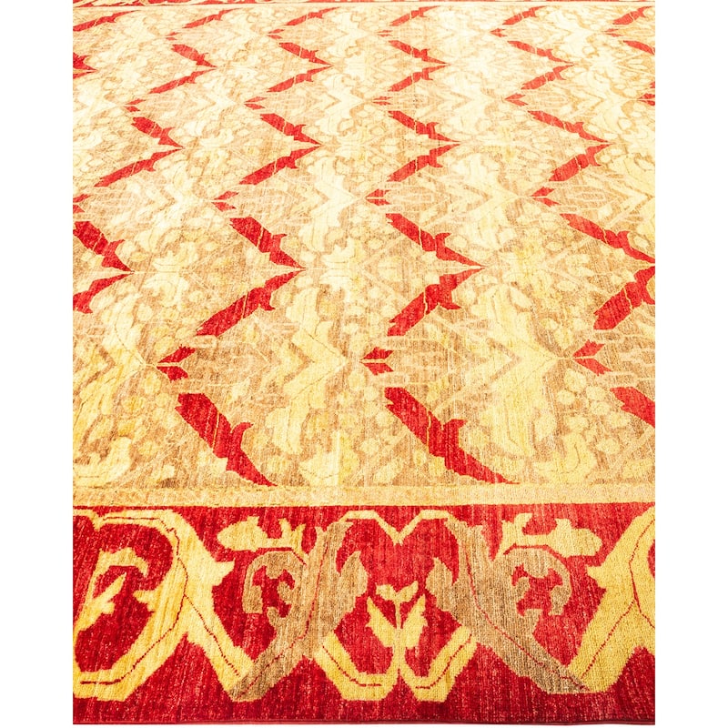 Overton Hand Knotted Wool Vintage Inspired Modern Contemporary Arts & Crafts Beige Area Rug - 9' 2" x 12' 0"