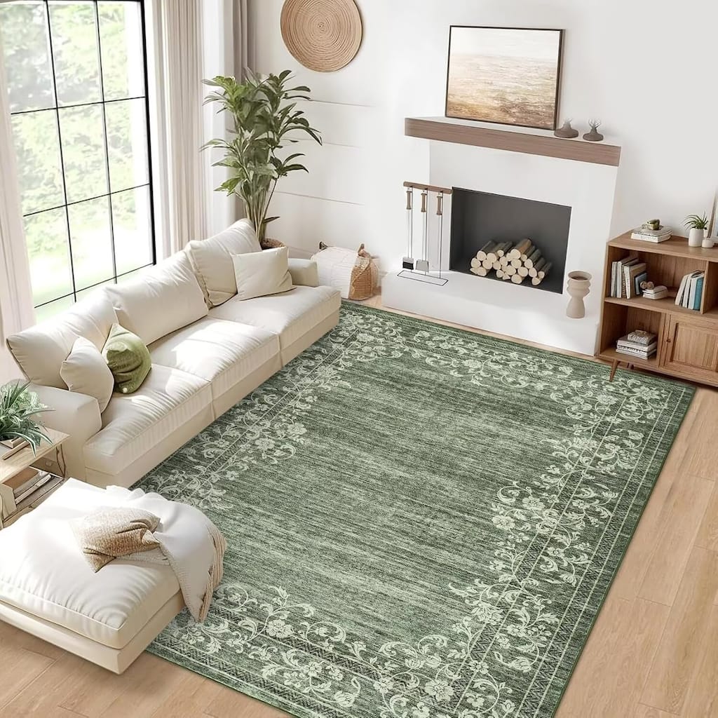 Garvee Modern Floral Herringbone Border Area Rug