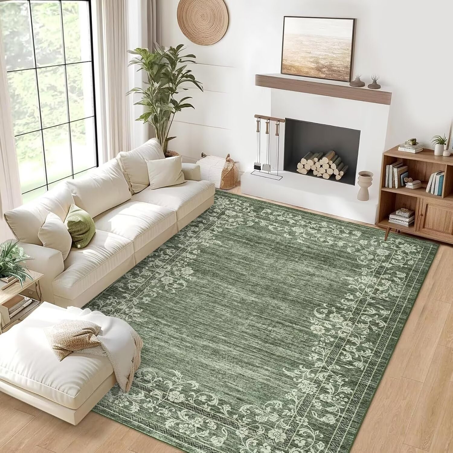 Garvee Modern Floral Herringbone Border Area Rug