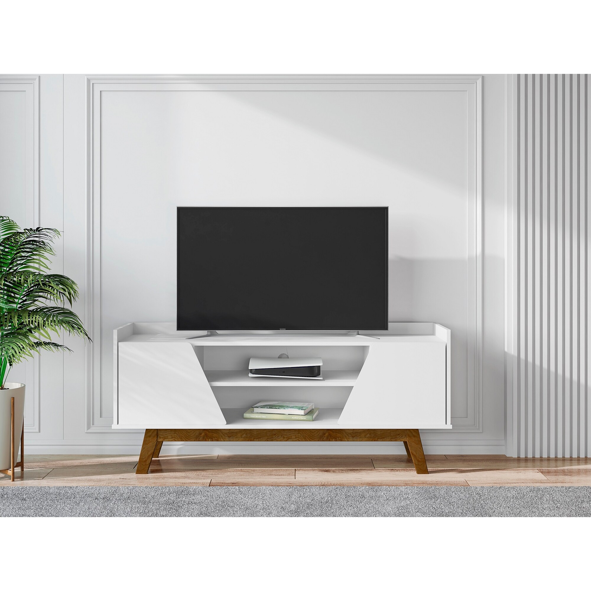 53 Inch TV Stand Black Finish Media Storage Console