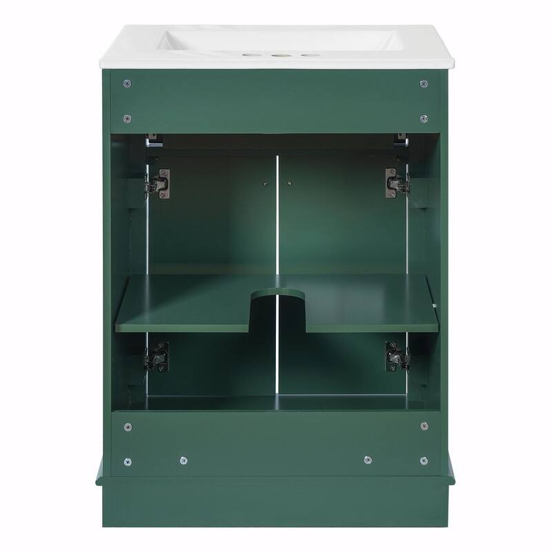 24" Bathroom Vanity with Integrated Ceramic Sink, Cabinet with 2 Doors and 1 Tip-Out Drawer, Single Sink Vanity