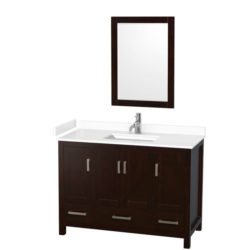 Wyndham Collection Sheffield 48" Single Bathroom Vanity, Carrara - Espresso / White Cultured Marble Top / Brushed