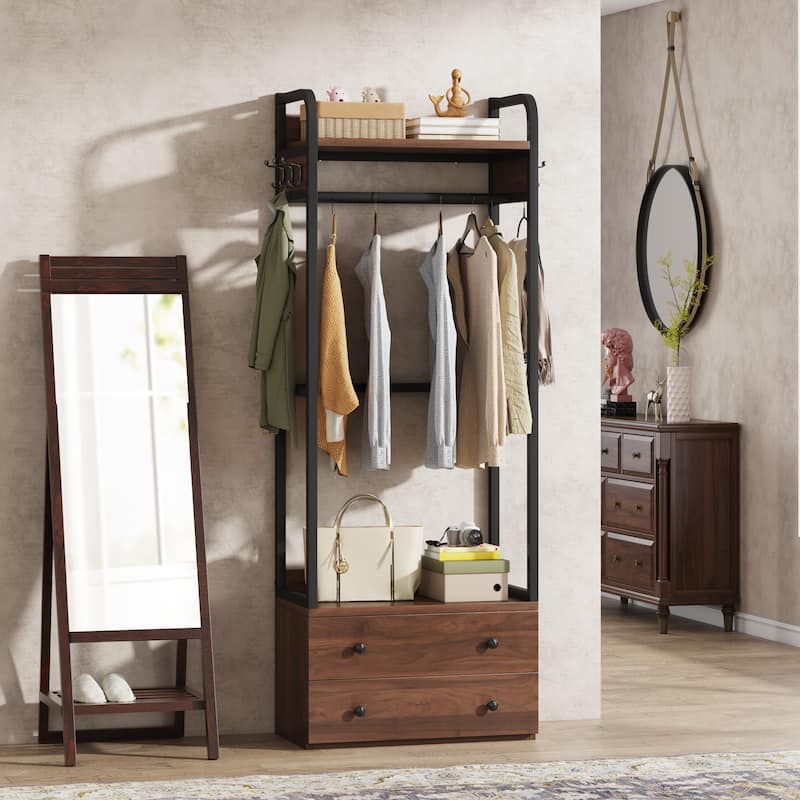 Freestanding Closet Organizer Small Clothes Rack Coat Rack with Drawers and Shelves