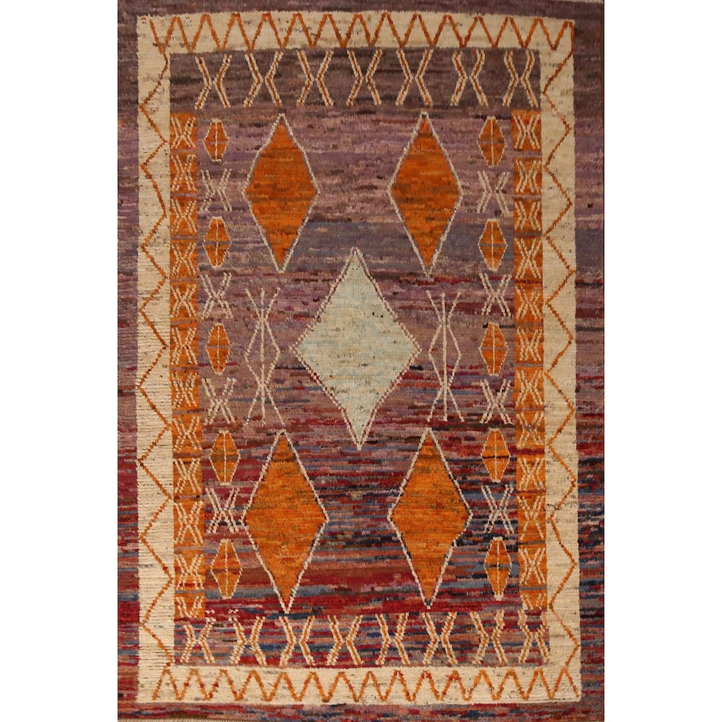 Geometric Purple Moroccan Oriental Area Rug Handmade Wool Carpet - 6'9" x 9'6"