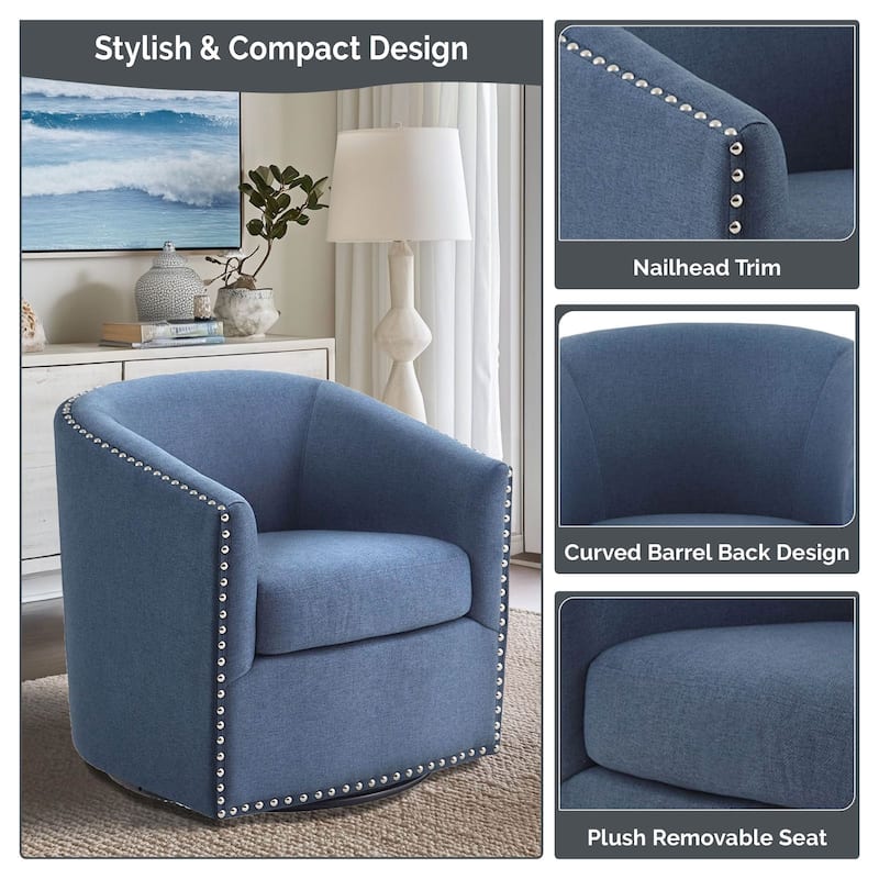 Madison Park Tyler Upholstered Swivel Barrel Chair with Nailheads