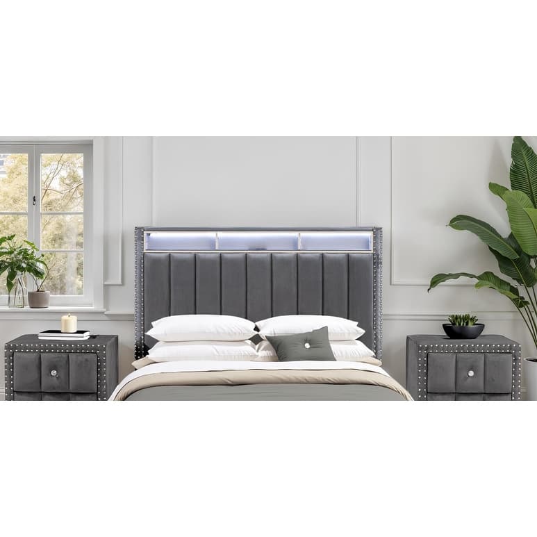 Contemporary LED 1pc Bed Dark Gray Finish